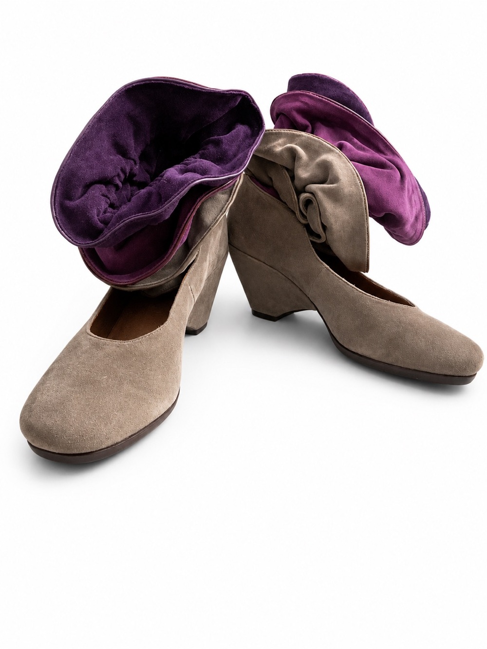 Marc By Marc Jacobs Taupe Suede Heeled Boots with Purple Lining
